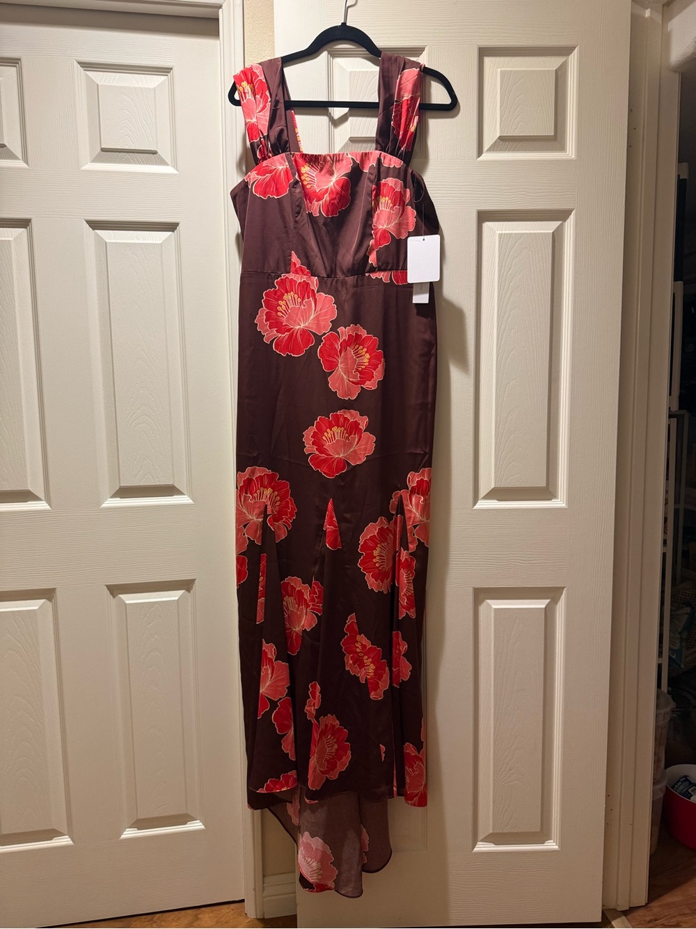 Nicole Miller Burgundy Maxi Dress with Pink Floral Print - Picture 3 of 11